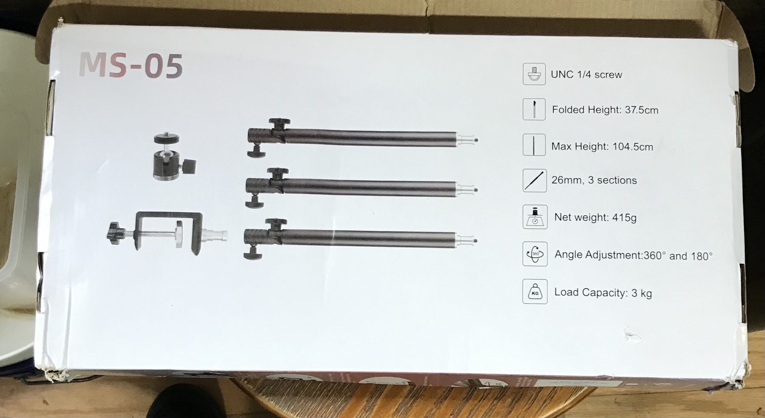 MS-05 Camera Desk Mount Stand 3 Section Arm 360° 1/4" Screw 3kg Load NEW - Image 5
