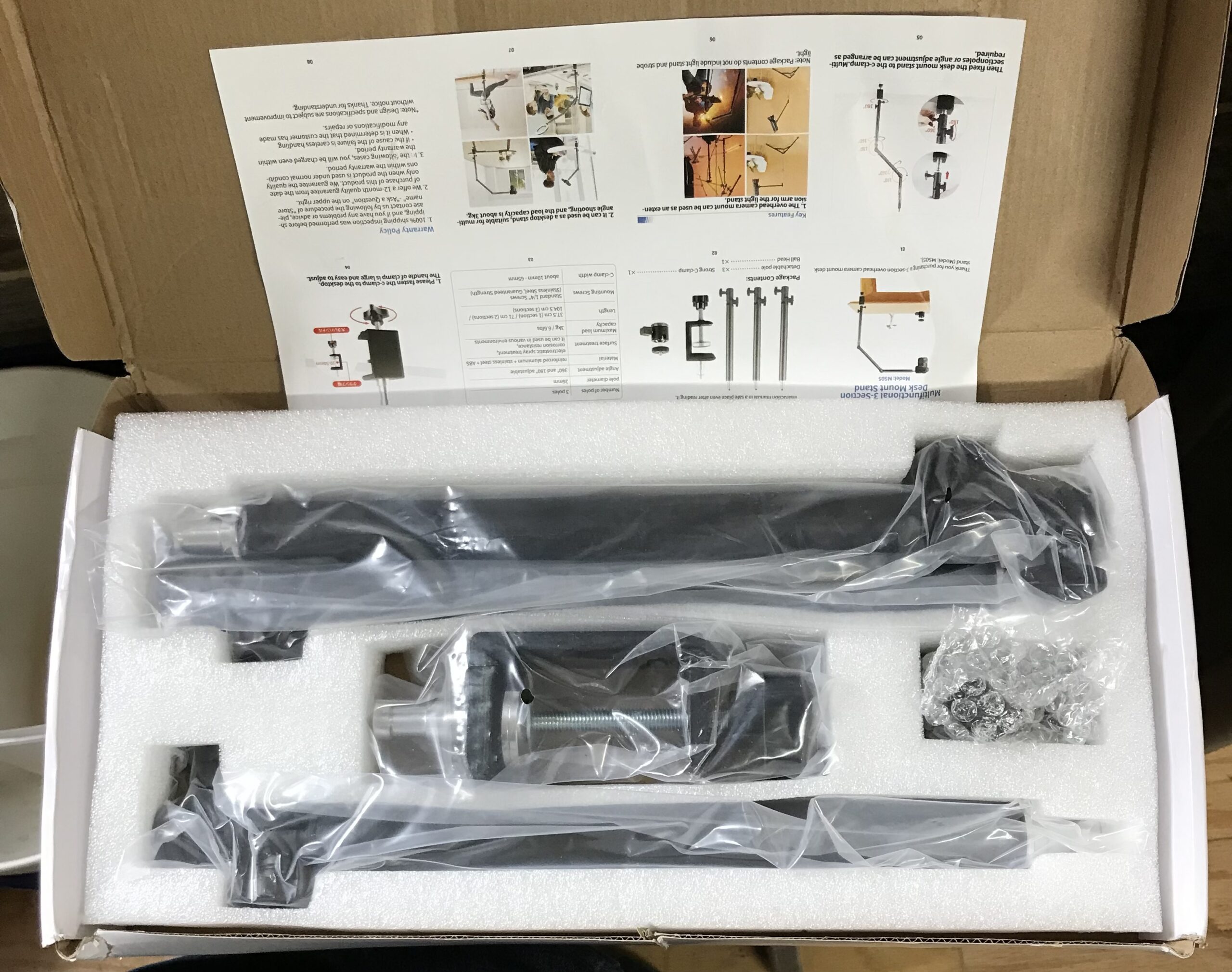 MS-05 Camera Desk Mount Stand 3 Section Arm 360° 1/4" Screw 3kg Load NEW - Image 6