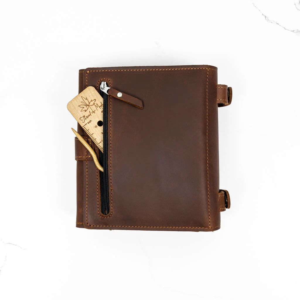 Thread & Maple Mini Binder Chocolate Brown Genuine Leather Knitting Organizer NE - Image 6