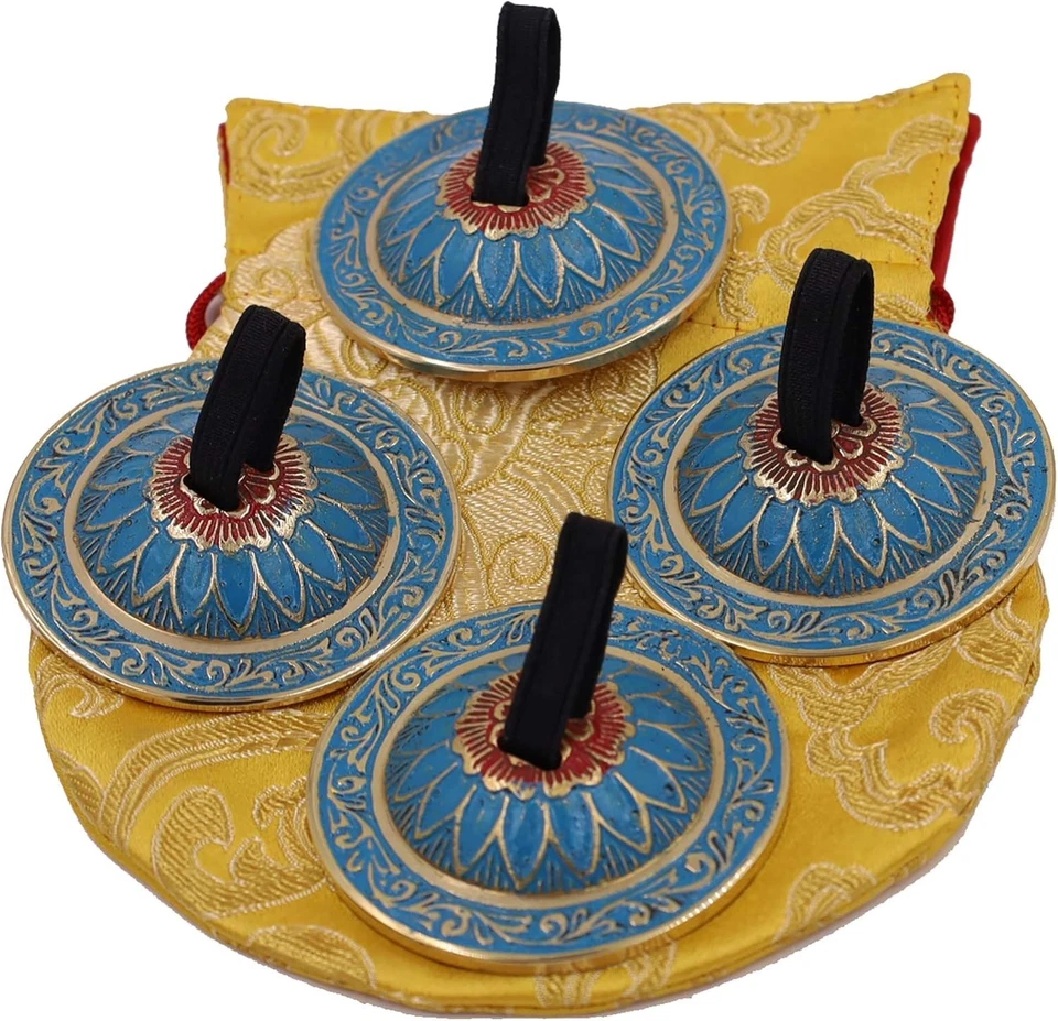 2 Pairs Brass Lotus Flower Finger Cymbals for Belly Dancing with silk purse - Image 3
