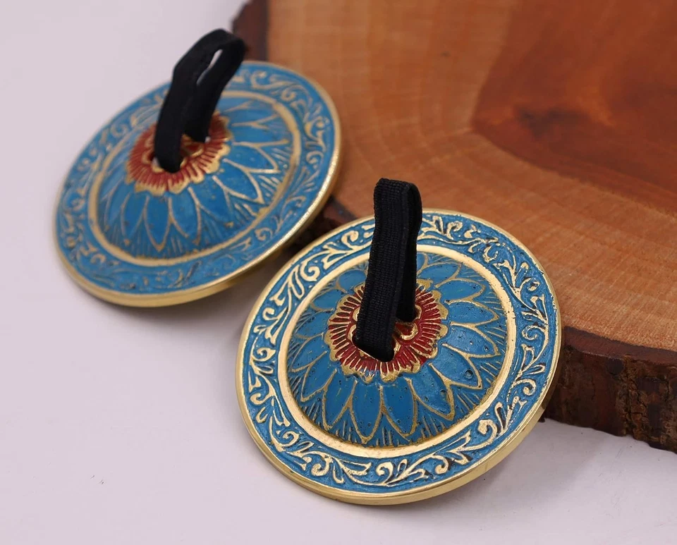 2 Pairs Brass Lotus Flower Finger Cymbals for Belly Dancing with silk purse - Image 4