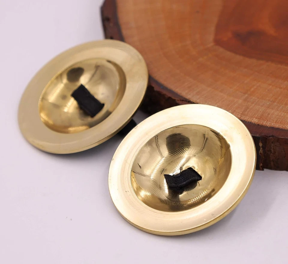 2 Pairs Brass Lotus Flower Finger Cymbals for Belly Dancing with silk purse - Image 5