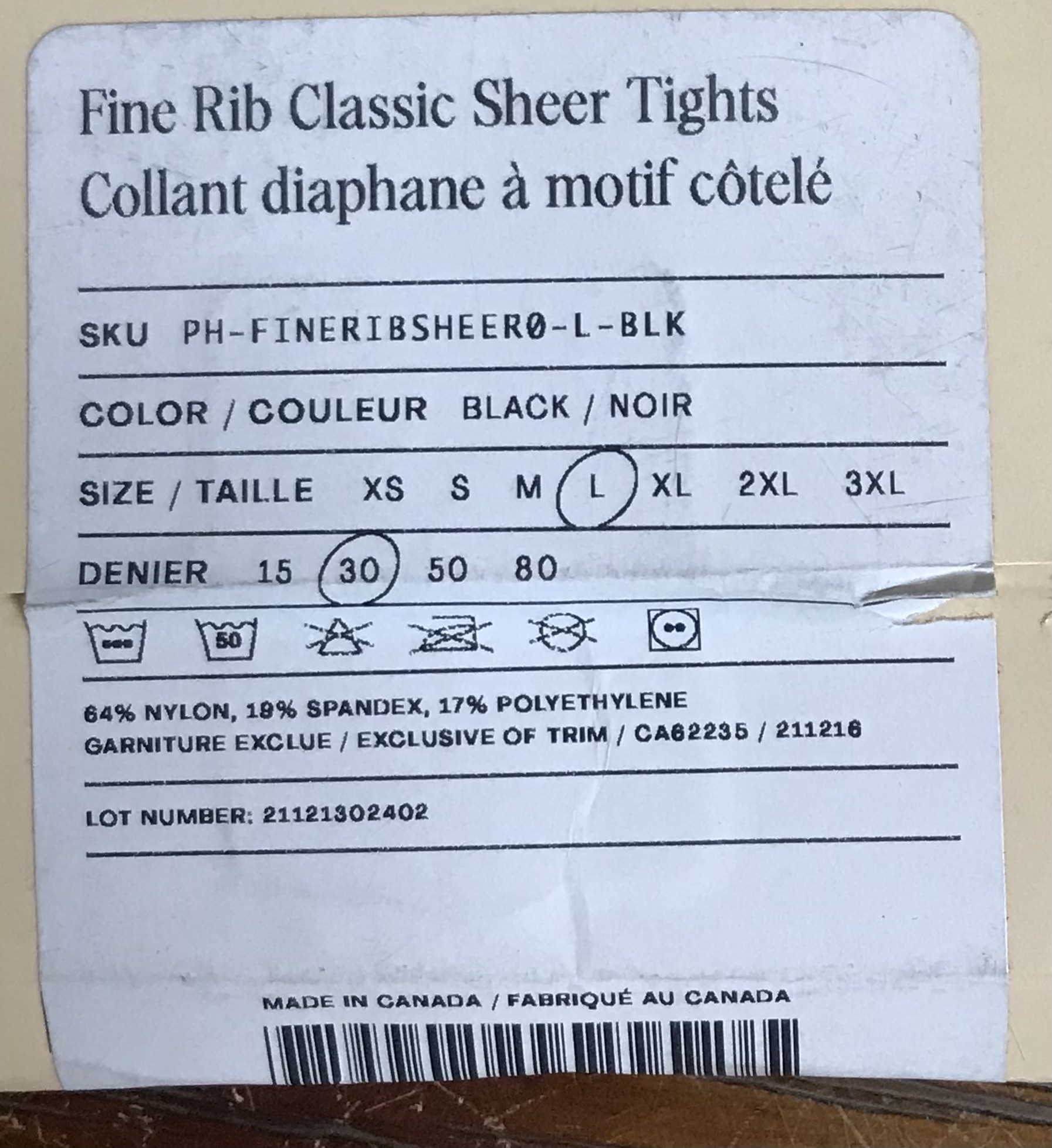 Sheertex Fine Rib Classic Sheer Tights – Black – Size L – NEW - Image 4