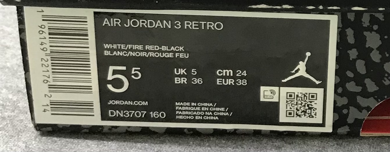 Nike Air Jordan 3 Retro White Fire Red Black Sz 5.5 DN3707-160 NEW - Image 10