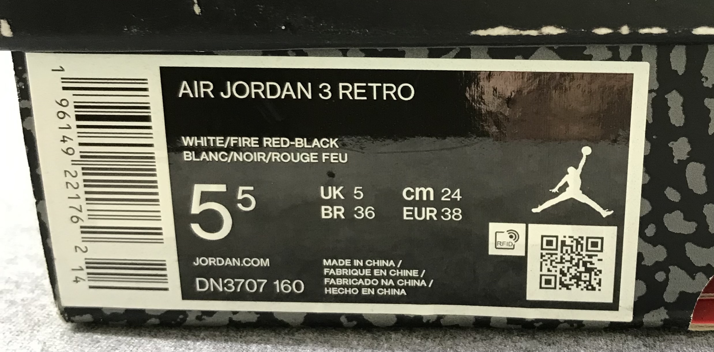 Nike Air Jordan 3 Retro White Fire Red Black Sz 5.5 DN3707-160 NEW - Image 11
