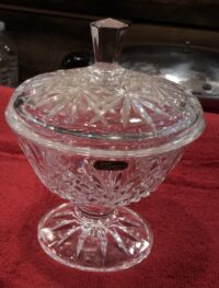 Vintage JG Durand Clear Crystal Lidded Candy Dish Hexagonal Knob Pedestal Bowl - photo 7