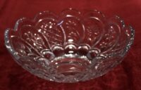 Vintage Clear Pressed Glass Serving Bowl Scalloped Rim Mixed Pattern Floral Oval